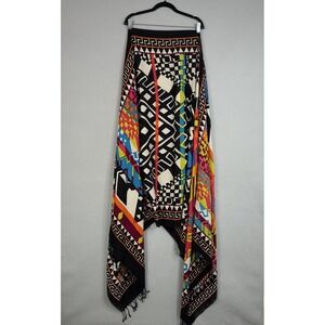 Dana Xu Scarf Womens One Size Multicolor Wool Aztec Boho Fringe Wrap Shawl